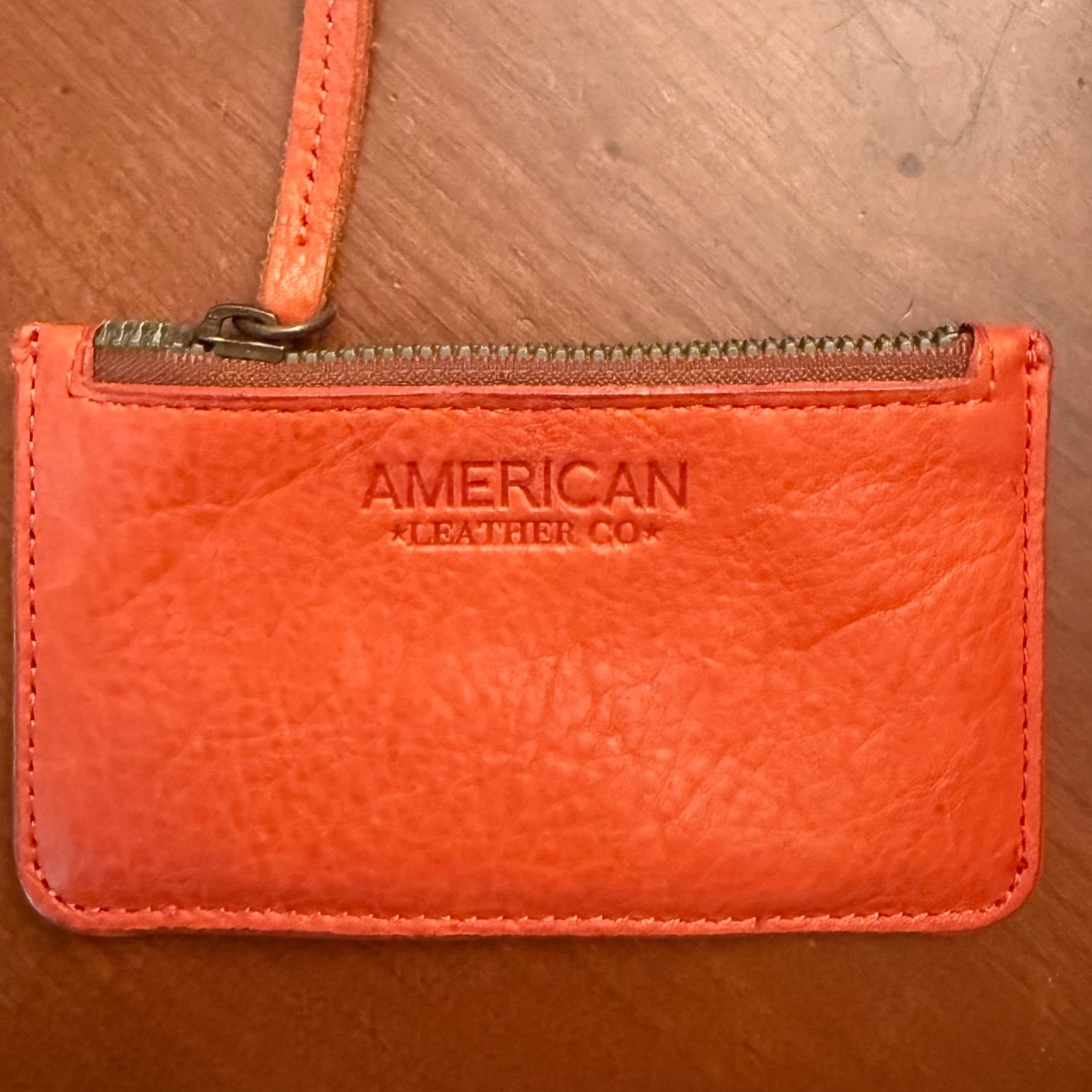 American Leather Co Card Holder Wallet Zip Red Orange American Leather Co Card Holder Wallet Zip Red Orange